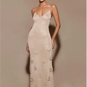Meshki Champagne Embellished Maxi Slip Dress